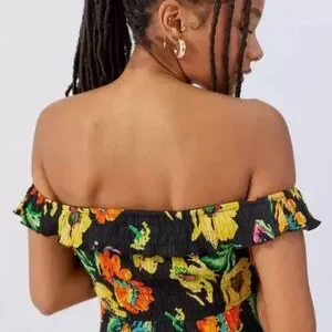 Urban Outfitters | Dresses | Urban Outfitters Uo Aubrey Off Shoulder Black  Floral Mini Ruffle Dress M | Poshmark